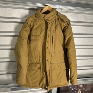 VINTAGE Cabelas Goose Down Parka Jacket Mens M Brown Hooded Insulated Workwear